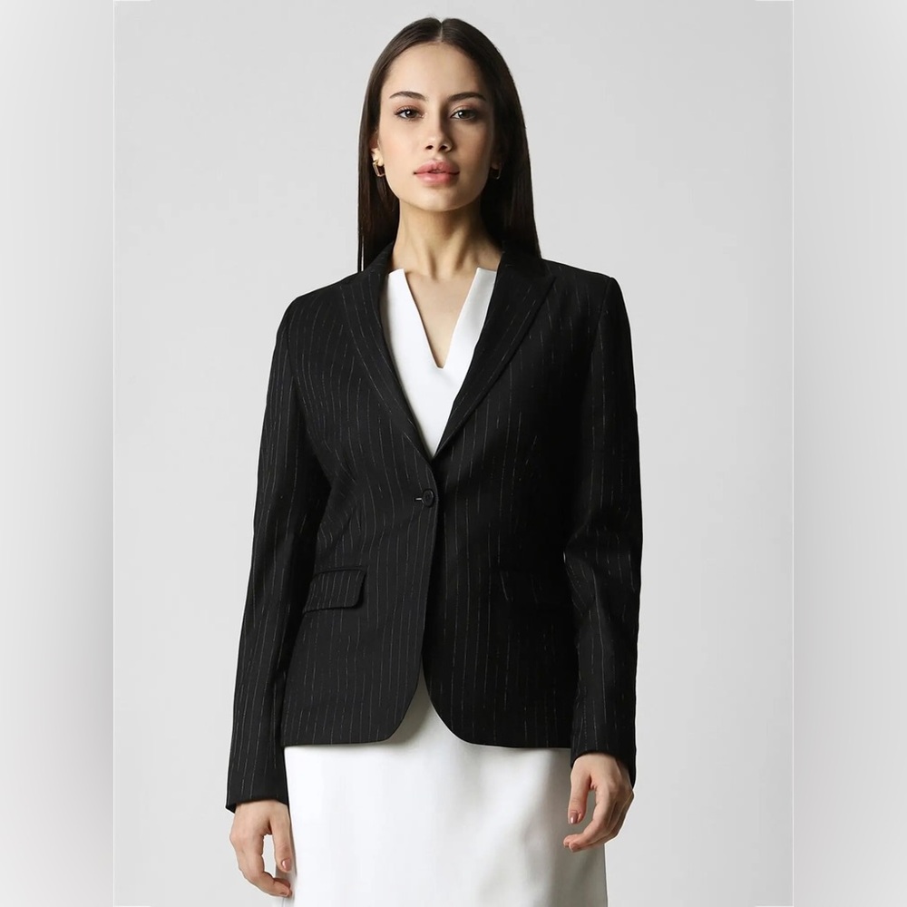 BANANA REPUBLIC, Black Pinstripe Blazer, Size 0